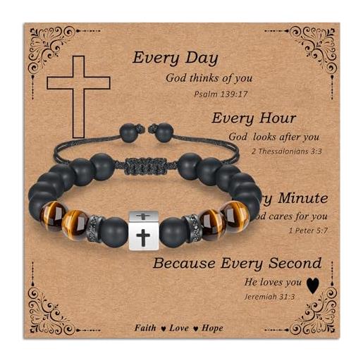 Toplstud regalo per prima comunione, cresima, per ragazzi, braccialetti con croce, regalo cristiano per uomini, san valentino, pasqua, natale, compleanno per figlio, nipote, figlioccio, 15.5-25.5cm