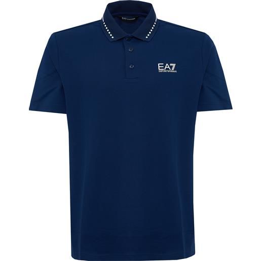EA7 polo tennis club in piquet di cotone stretch medieval blue