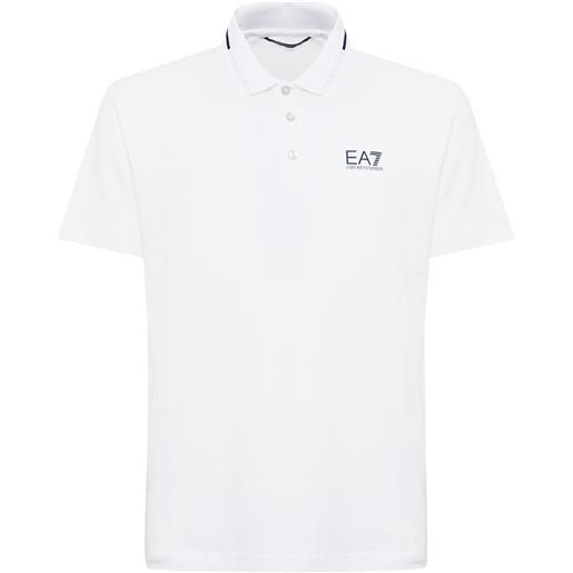 EA7 polo tennis club in piquet di cotone stretch white