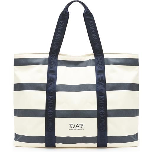 EA7 borsa shopper in cotone stripe blue