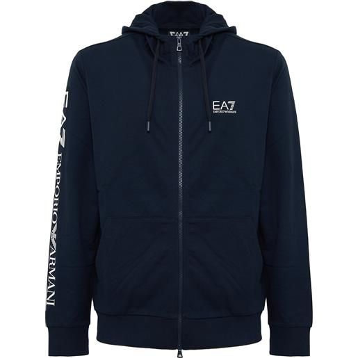 EA7 felpa con cappuccio logo series in cotone blue