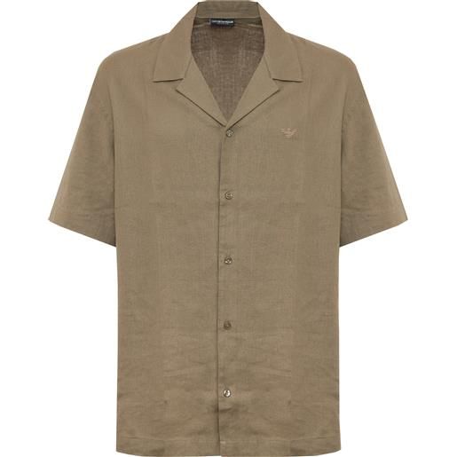 Emporio Armani camicia beachwear in misto lino walnut
