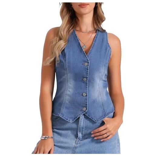 Allegra K gilet jeans donna estivo gilet elegante con bottoni scollo a v giubbotto senza maniche giacca in denim azzurro s