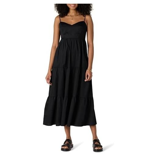 Amazon Essentials maxi abito da donna fit and flare in rasatello di cotone, stile impero, a balze, giallo dorato, beige, motivo floreale, l