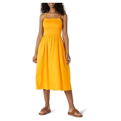 Amazon Essentials abito midi corpetto ricamato a punto smock in raso di cotone fit classico donna, nero avorio folk floral, xl