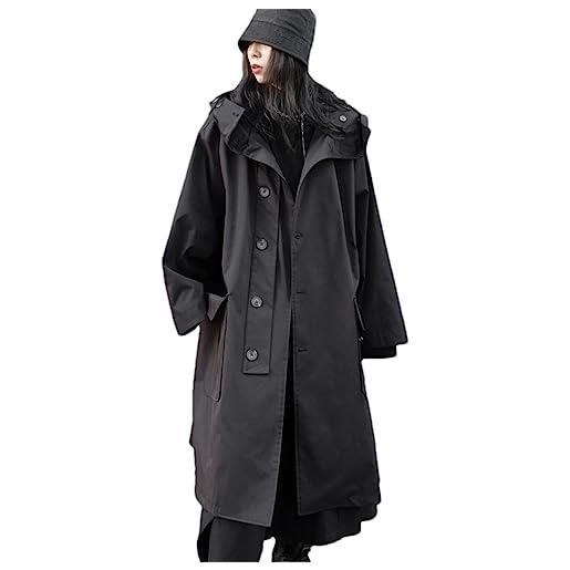 ERFMFKL trench impermeabile vintage nero lungo oversize da donna primavera autunno con cappuccio e tasca black l