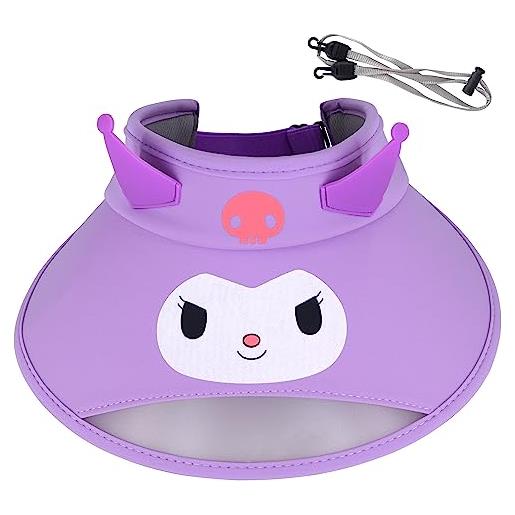 Roffatide anime carino cartoon kuromi visiera cappello con visiera da donna cappello da spiaggia a tesa larga upf visiera regolabile per ragazze viola