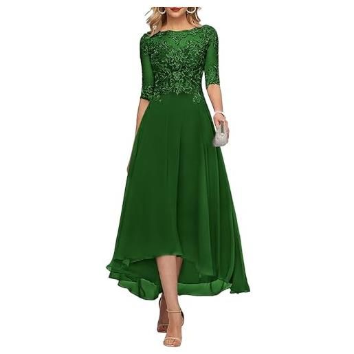 KURFACE abito da sera formale lungo in chiffon lungo con maniche per la madre della sposa con maniche lunghe in chiffon, blu polvere. , 42