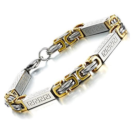 URBAN JEWELRY bracciale da uomo in acciaio inox color argento e oro, 23 cm (con confezione regalo firmata)