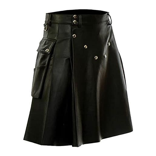 Caxndycing pelle pu scozzese kilt per uomo gotico cargo gonna a pieghe denim nero highland irlandese tartan combat punk, 1 nero, l