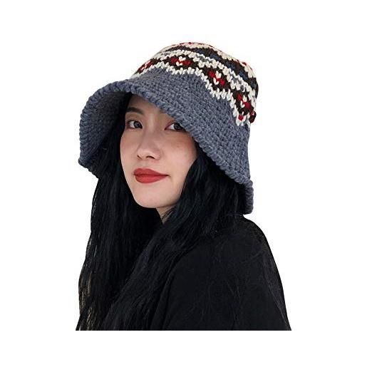 Star River cappello da pescatore in lana grezza cappello da donna autunno e inverno tutto-fiammifero fatto a mano all'uncinetto lavorato a maglia cappello di lana retrò letteratura e arte cappello a bacinella