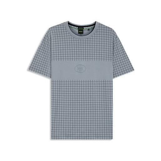 BOSS t-shirt in cotone pima con stampa a quadri, grigio