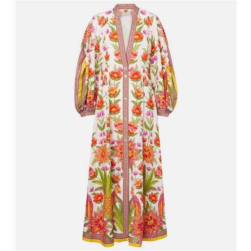 Farm Rio abito lungo ararais in misto lino