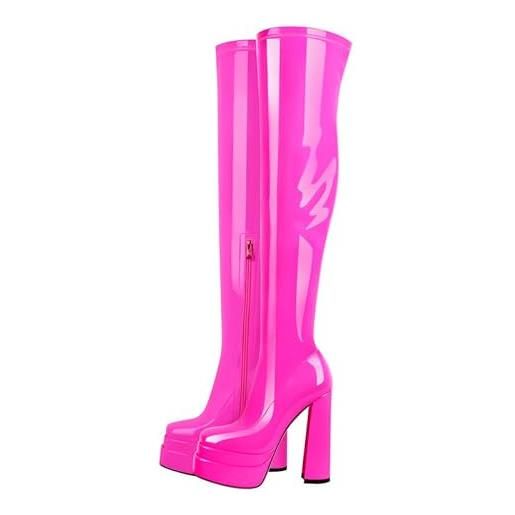 blingqueen stivali sopra il ginocchio elasticizzati da donna con plateau tacco a blocco, colore: rosa. , 46 eu