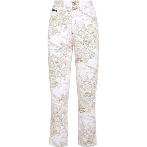 Philipp Plein jeans crop con stampa - bianco