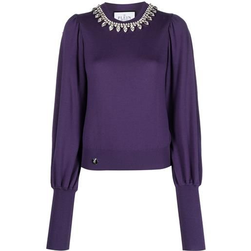 Philipp Plein maglione con decorazione di cristalli - viola