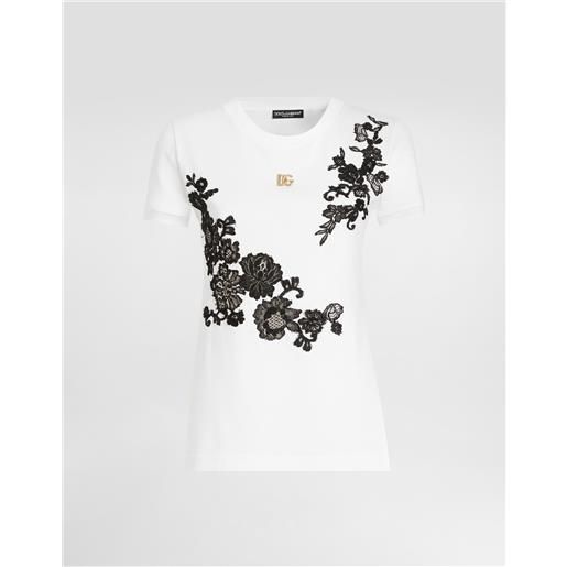 Dolce & Gabbana t-shirt in jersey con dettagli in pizzo e logo dg pin