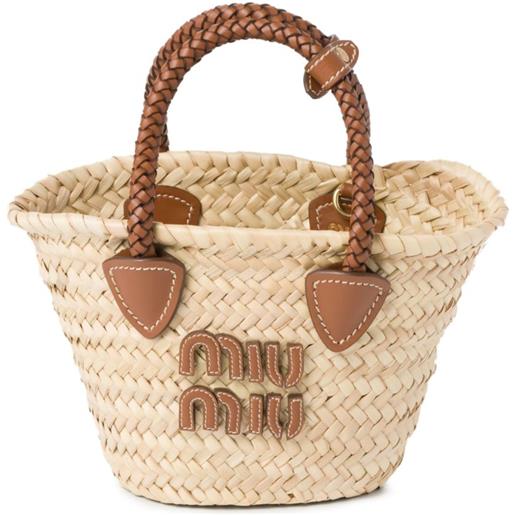 Miu Miu borsa tote con applicazione logo - toni neutri