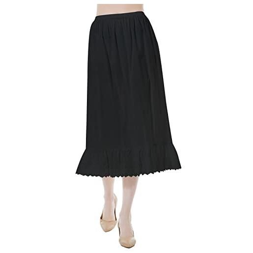 BEAUTELICATE sottogonna donna lunga sottoveste a gonna cotone antistatico mezza gonna per donna con pizzo ricamato vita elastica s-2xl (avorio - 80cm, s)