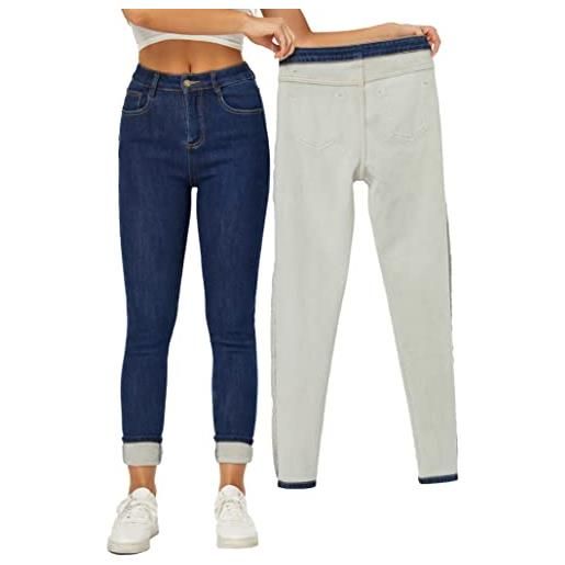 Yehopere jeans da donna in pile invernale, imbottiti, slim fit, caldi, skinny a vita alta, nero formale, xs