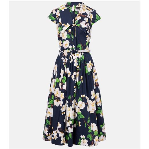 Oscar de la Renta abito midi in misto cotone plissã© con stampa floreale