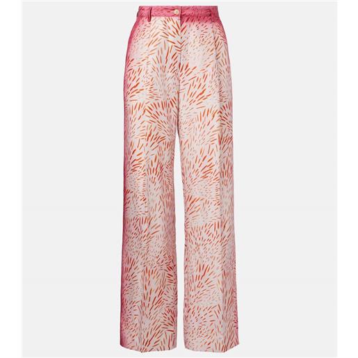 Dries Van Noten pantaloni a gamba larga in seta con stampa