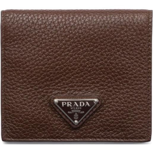 Prada portacarte con placca logo - marrone