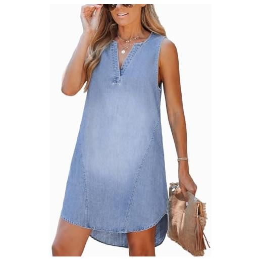 CUPSHE mini abito da donna, in denim, con scollo a v, senza maniche, casual, estivo, svasato, verde, s