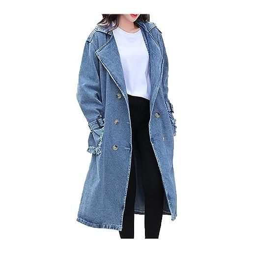 CRITOR trench in denim da donna cintura doppiopetto jean cappotto lungo cappotto in denim a maniche lunghe autunnale