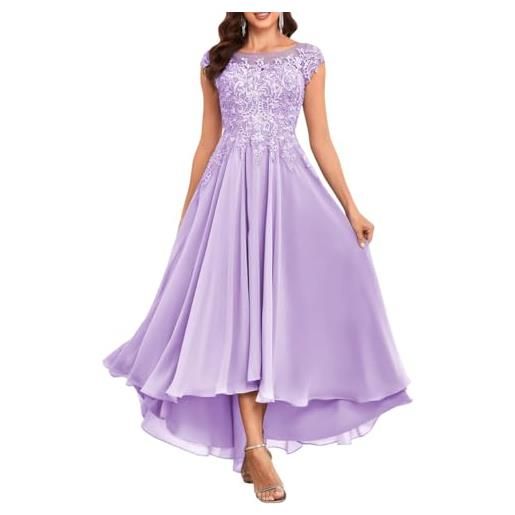 KURFACE abito da sera formale da donna in chiffon di pizzo con tasche per madre della sposa, tortora, 58 più