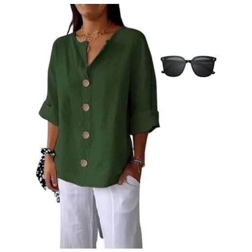 Camicia Lino Donna Tunica - Maniche 3/4, Bottoni, Casual E Da Ufficio, Made In Italy - Foto 9