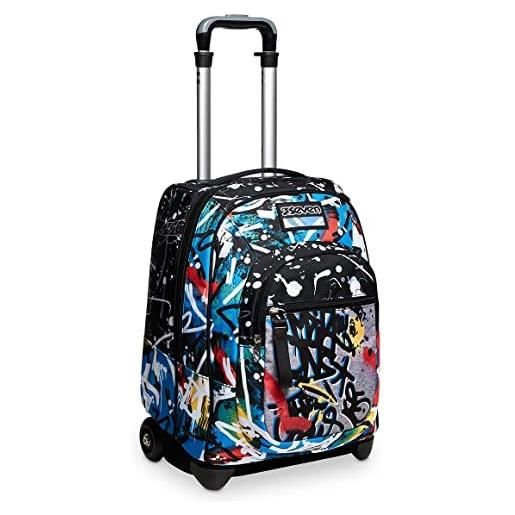 Seven trolley, navybush boy, nero, 2 in 1 zaino con cross-over system, scuola & viaggio+astuccio 3 zip, navybush boy, attrezzato con matite, pennarelli, nero, scuola & tempo libero