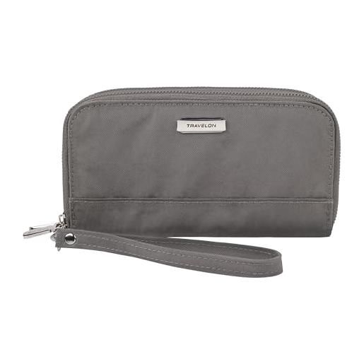 Travelon rfid blocco doppio zip portafoglio, fume. , 7.5 x 4 x 1.5, rfid blocking - portafoglio con doppia zip