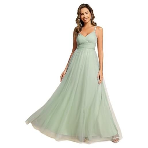 Ever-Pretty abito da sera elegante per donna a lunghezza lunga, senza maniche e in tulle, ideale per damigelle menta verde 36