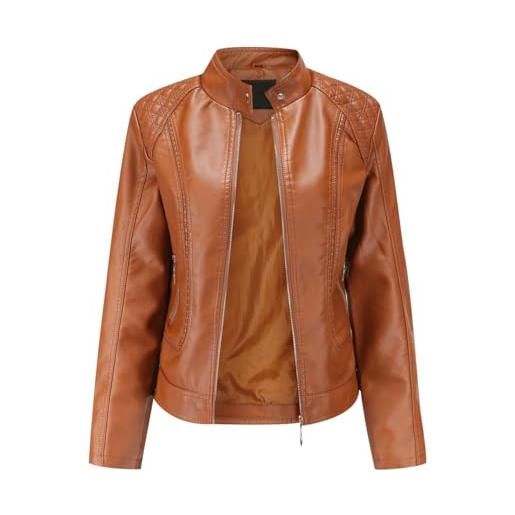 HAXNOHEY giacca motociclista donna con cerniera giubbotto di pelle corta giubbino similpelle curvy giacca ecopelle donna slim fit outerwear prumavera autunno