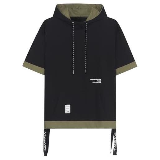 Covisoty felpa maniche corte con cappuccio uomo color block maglietta con cappuccio estate hoodie t-shirt sweatshirt