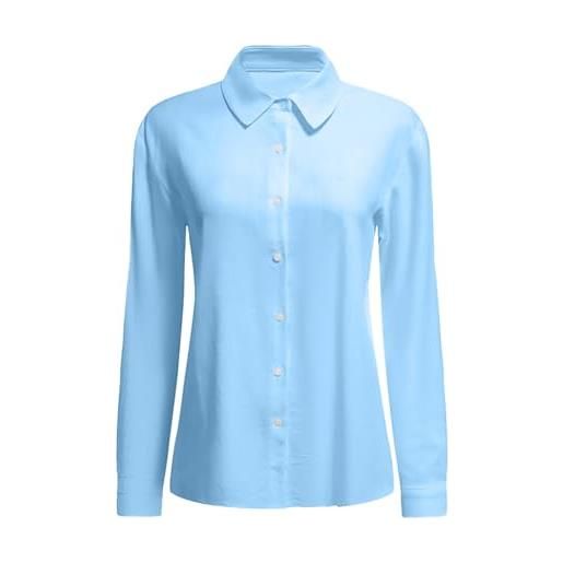 Generic camicia da donna a maniche lunghe tinta unita aderente elasticizzata executive office business casual camicia da donna plus cotone lino abbottonatura camicette colletto bavero abbigliamento da lavoro, 