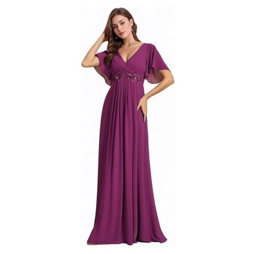 Abito Donna Elegante In Chiffon - Scollo A V, Maniche A Volant, Linea Svasata - Foto 8