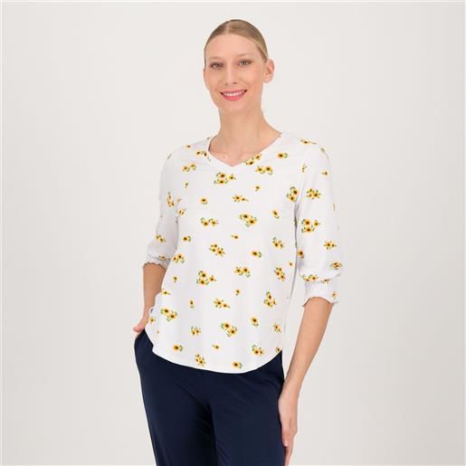 Cuddl Duds cuddle duds blusa scollo a v in tessuto fantasia polsini punto smock