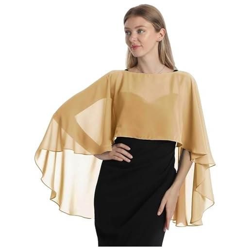 GIBZ scialle coprispalle donna, elegante chiffon stola mantellina estivo, sciarpe poncho per sposa matrimonio cerimonia festa, giallo