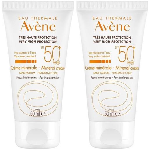 Avene (Pierre Fabre It. SpA) eau thermale avène crema solare schermo minerale spf 50+ 50ml - protezione solare molto alta, viso set da 2 2x50 ml
