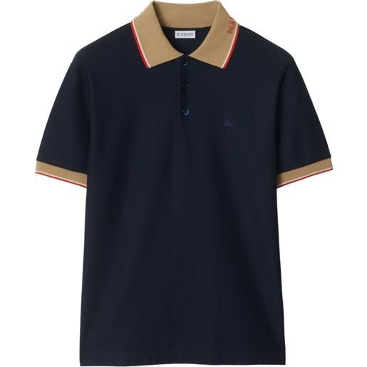 Burberry polo in cotone con ricamo logo - blu