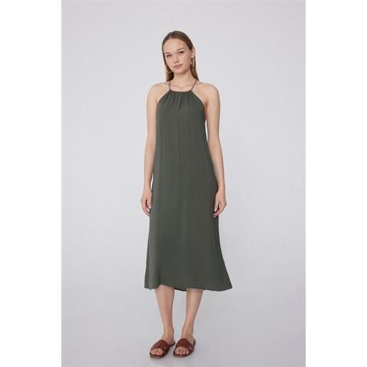 Tezenis vestito midi in tela viscosa con treccia donna verde