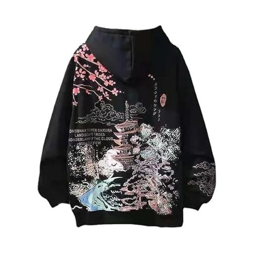 Attria y2k anime felpe con cappuccio estetica sakura grafica felpa giapponese harajuku oversize zip up top con cappuccio alt emo vestiti, nero-senza pile, medium