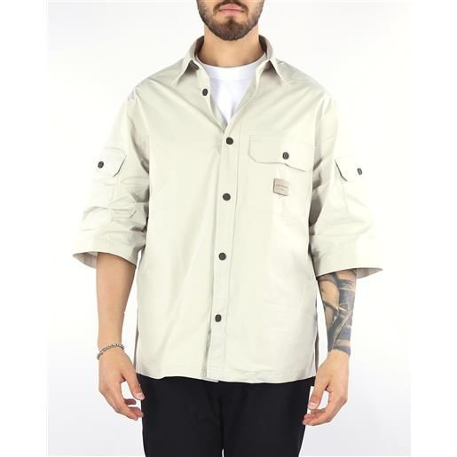 EMPORIO ARMANI camicia sabbia con tasche e patch logo