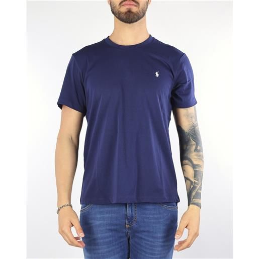 RALPH LAUREN t-shirt blu con ricamo logo iconico pony