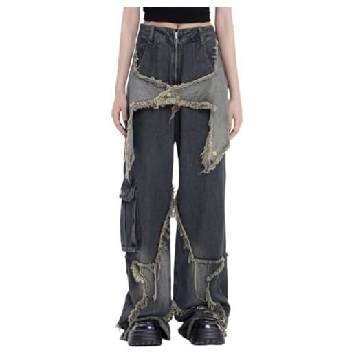 TERAZUNO y2k unisex streetwear tasche cargo jeans modello stella patchwork hip hop gotico gamba larga pantaloni moda tempo libero denim harajuku jeans larghi pantaloni vintage uomo/donna jeans(s)