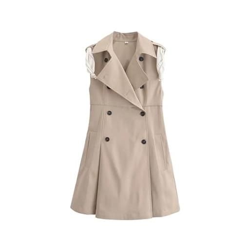 OWEIEYEU mini abito da donna a doppio petto con risvolto senza maniche casual pendolarismo chic abito, a, s