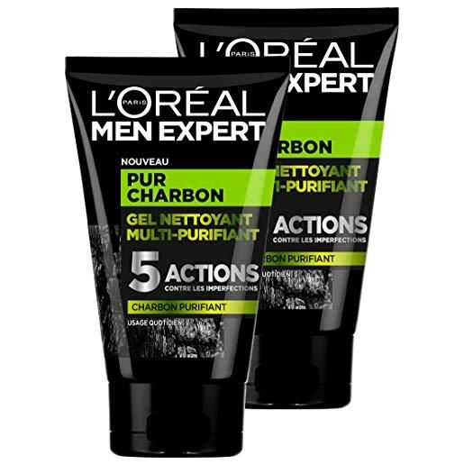 L'Oreal Paris l'oréal men expert puro carbone gel detergente multi-purifiant viso per uomo - 2 unità x 100 ml