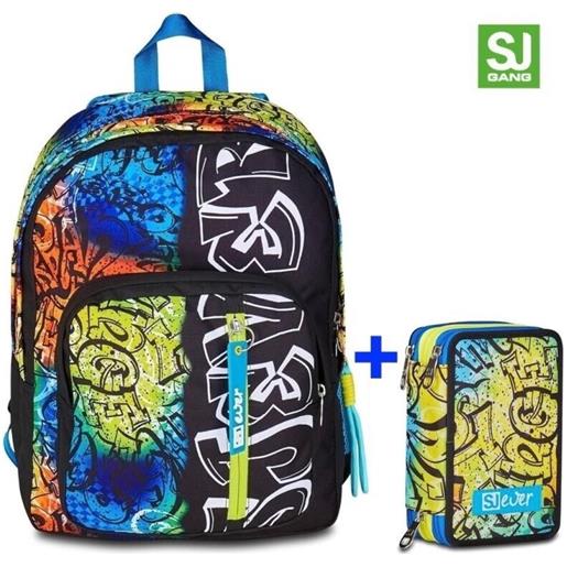 Zaino scuola seven sj doppio scomparto ever writer boy + astuccio 3 zip sj